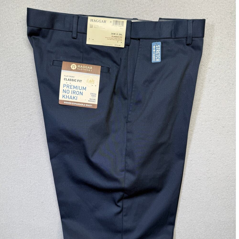 Haggar Premium Men's Classic-Fit No-Iron Khaki, Navy 36x29 $70